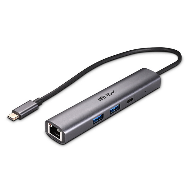 Lindy 3 Port USB 3.2 Gen 2 Type C Hub with Gigabit Ethernet | Mega Office Supplies