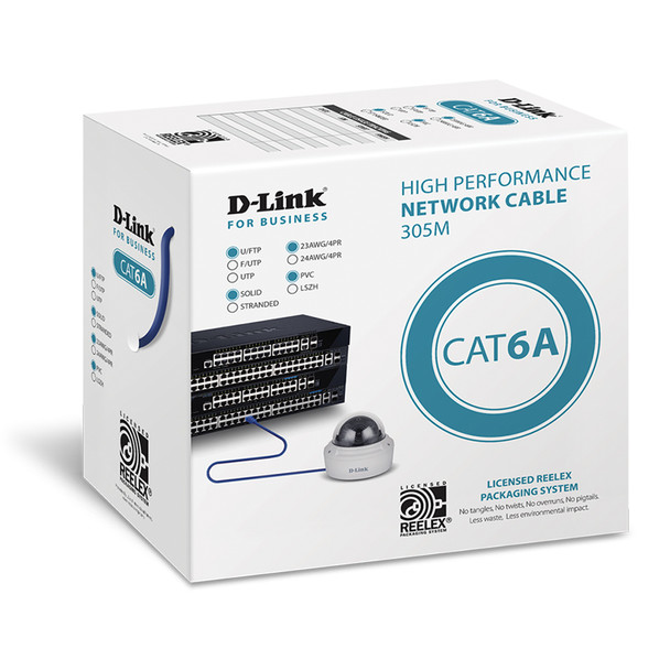 D-Link Cat6A U-FTP 23AWG Network Cable 305m Reelex Packaging Blue | Mega Office Supplies