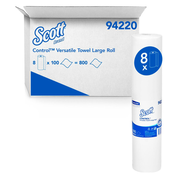 Scott Control Versatile Towel Large Roll White 100 Sheets, Carton of 8 Rolls | Mega Office Supplies