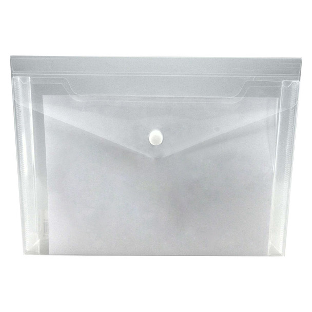 Osmer Document Wallet A5 with Gusset and Button Closure 24cm x 17cm Clear Pack of 12 | Mega Office Supplies
