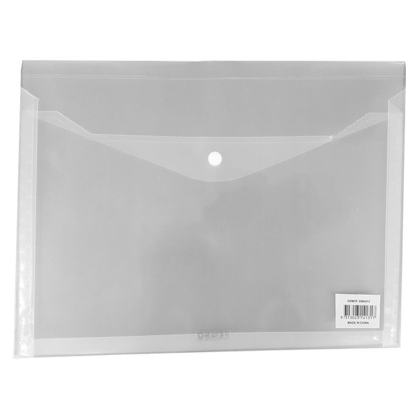 Osmer Document Wallet A4 with Gusset and Button Closure 33.5cm x 24cm Clear Pack of 12 | Mega Office Supplies