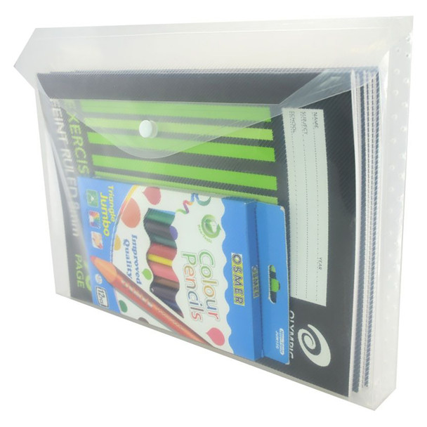 Osmer Clear Document Wallet A4 with Gusset and Button Closure 33.5cm x 24cm Pack of 12 | Mega Office Supplies