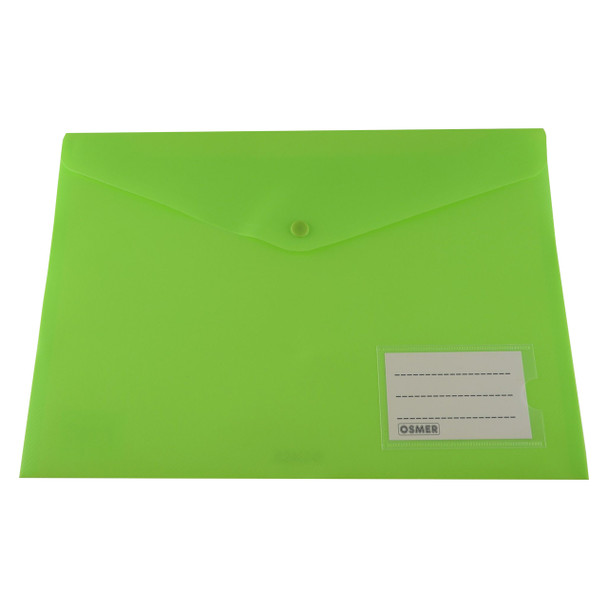 Osmer Document Wallet A4 with Button Closure and Name Pocket Green Pack of 12 | Mega Office Supplies