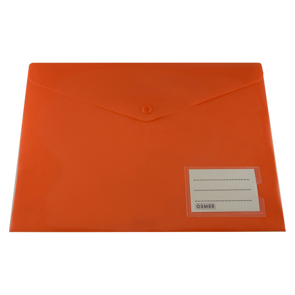 Osmer Document Wallet A4 with Button Closure and Name Pocket Orange Pack of 12 | Mega Office Supplies
