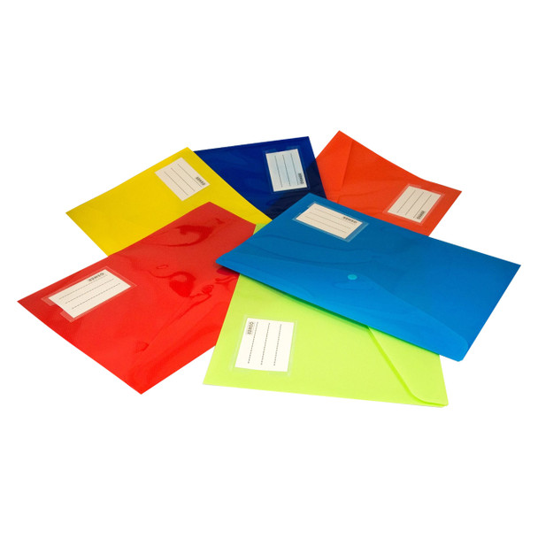 Osmer Orange Document Wallet A4 with Button Closure and Name Pocket Pack of 12 | Mega Office Supplies