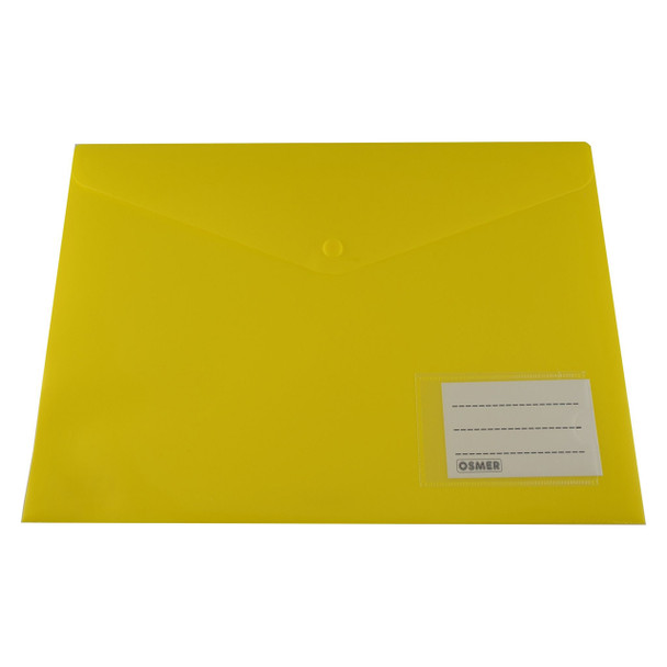 Osmer Document Wallet A4 with Button Closure and Name Pocket Yellow Pack of 12 | Mega Office Supplies
