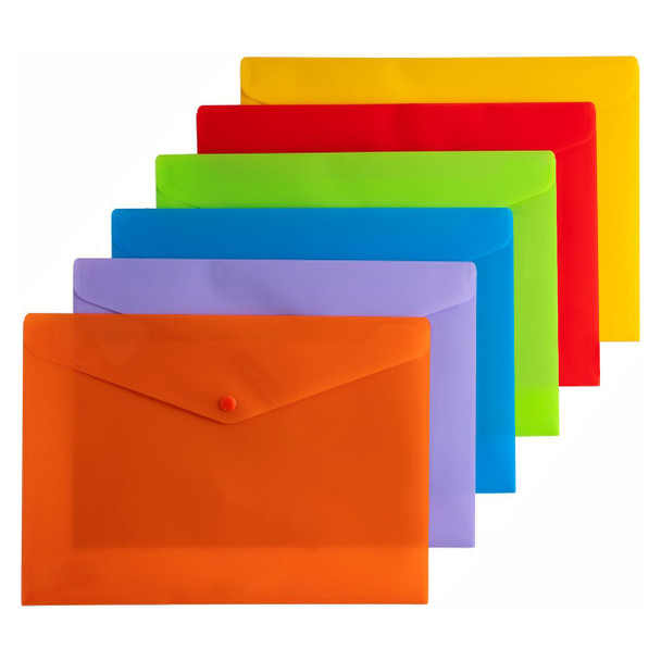 Osmer Document Wallet A4 with Button Closure Assorted Solid Colours Pack of 12 | Mega Office Supplies