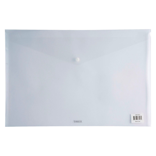 Osmer Plastic Document Wallet A3 with Button Closure Clear Pack of 12 | Mega Office Supplies