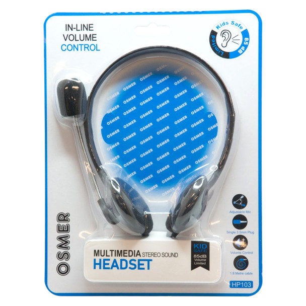 Osmer Headphone with Mic and Volume Control Single 3.5mm Plug Black | Mega Office Supplies