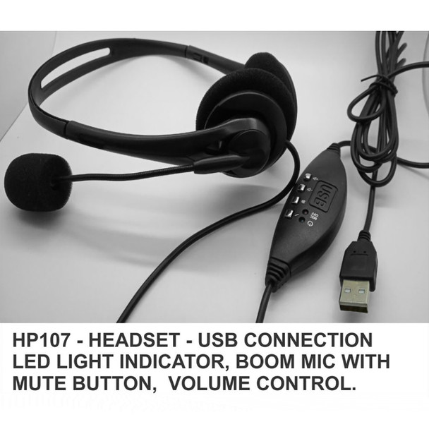 Osmer Black Headphone with Mic Mute Function and Volume Control USB Plug | Mega Office Supplies