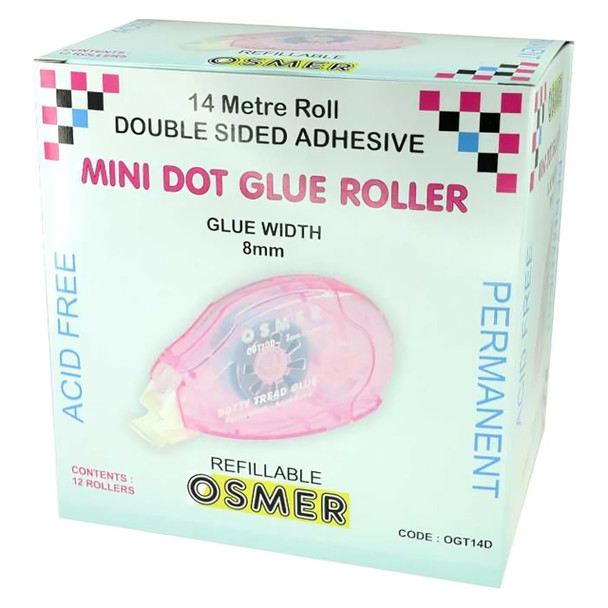 Osmer Mini Dot Glue Tape Roller 8mm x 14m Pack of 12
