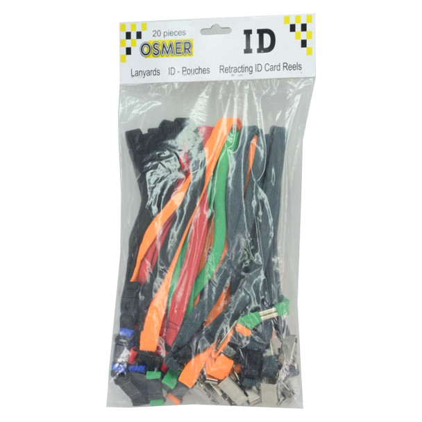 Osmer Lanyard Alligator Clip with Safety Release 45cm Assorted Pack 20 Box of 5 | Mega Office Supplies