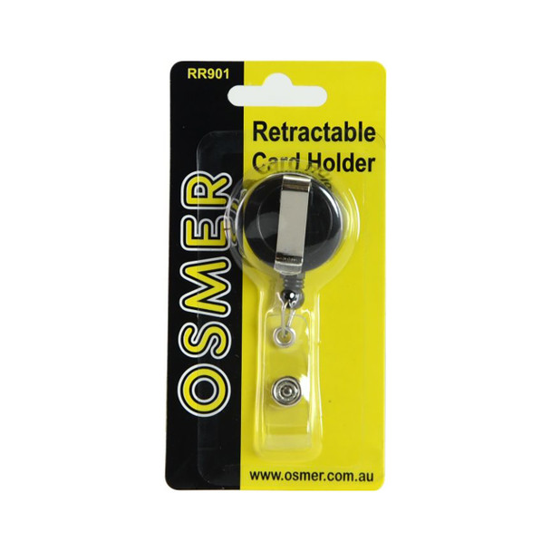 Osmer Retractable Plastic Reel Cord Clip Strap 76cm Black Pack of 20 | Mega Office Supplies
