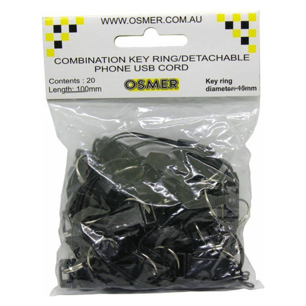 Osmer Key Ring 15mm Detachable USB Phone Cord Pack 20