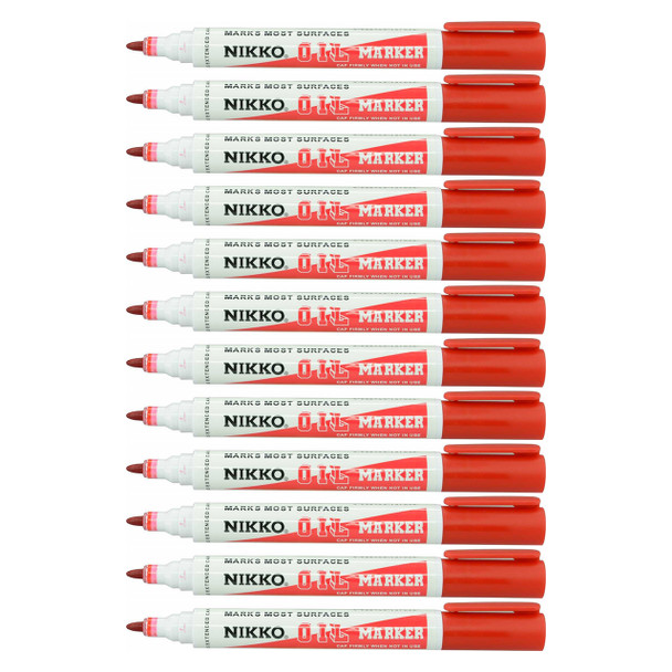 Nikko Permanent Oil Marker Bullet Tip Red Box of 12