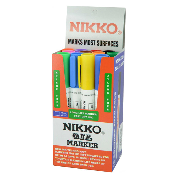 Nikko Permanent Oil Marker Bullet Tip Assorted Box of 12
