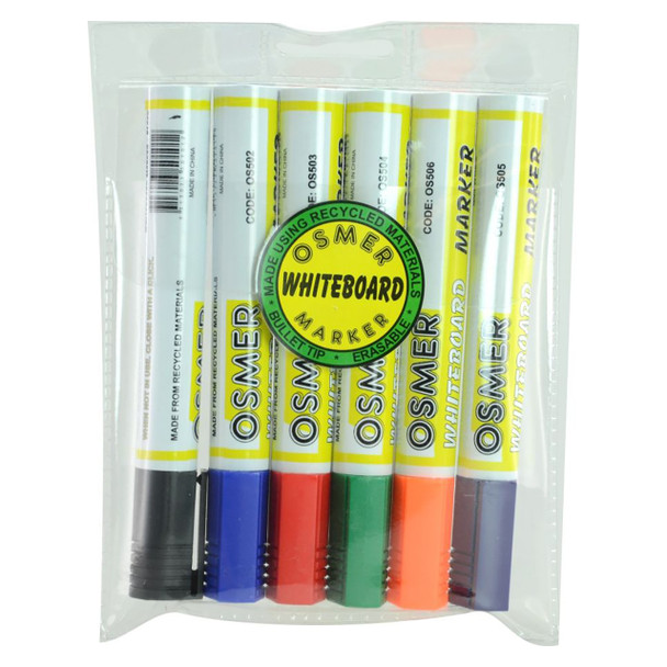 Osmer Whiteboard Marker Bullet Tip Assorted Wallet of 6 Pack of 12