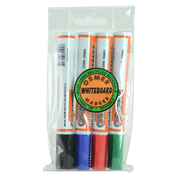 Osmer Whiteboard Marker Chisel Tip Assorted Wallet 4 Pack of 12 | Mega Office Supplies