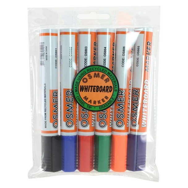 Osmer Whiteboard Marker Chisel Tip Assorted Wallet 6 Pack of 12 | Mega Office Supplies