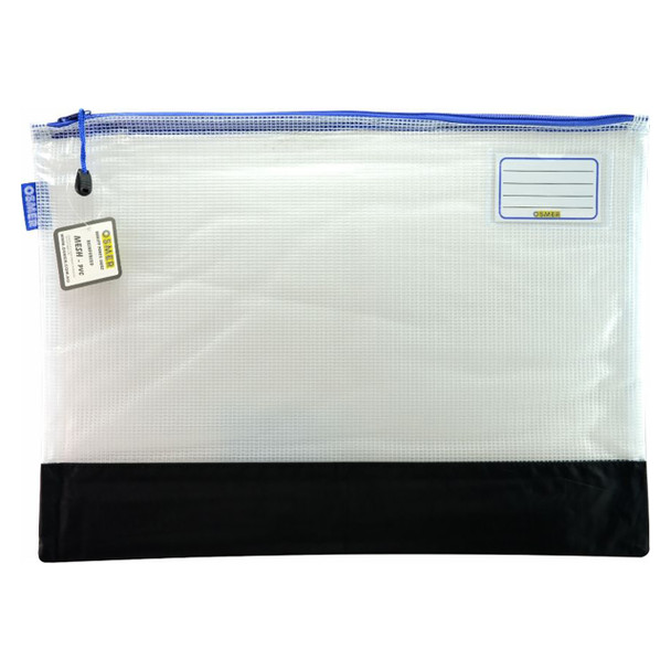 Osmer Mesh Case 48 x 35cm Clear with Reinforced Bottom Blue Zipper Pack of 12