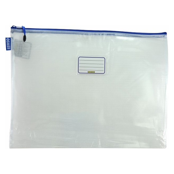 Osmer Mesh Case Clear A3 46.5cm x 35.5cm Blue Zip Pack of 12 | Mega Office Supplies