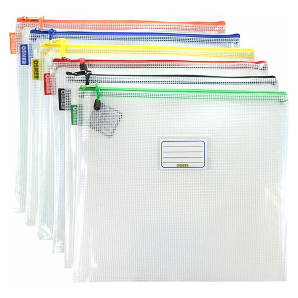 Osmer Mesh Case Clear B4 39cm x 34cm Assorted Zip Pack of 12 | Mega Office Supplies
