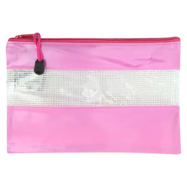 Osmer Assorted PVC Mesh Case with Coloured Bands 23cm x 15cm  | Mega Office Supplies