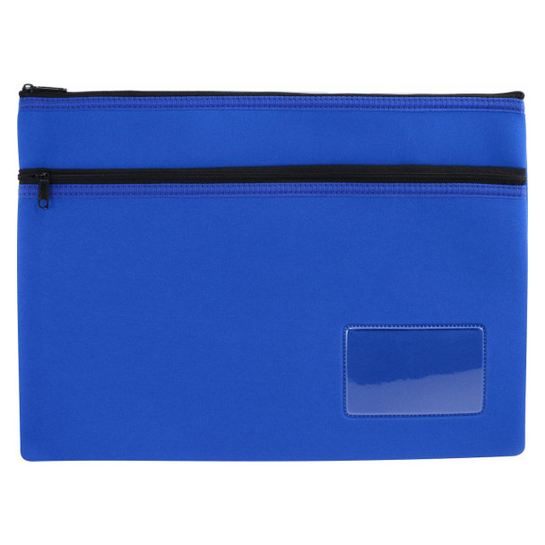 Osmer Neoprene Pencil Case 2 Zip with Name Card Insert 35.5cm x 26cm Blue Pack of 6 | Mega Office Supplies