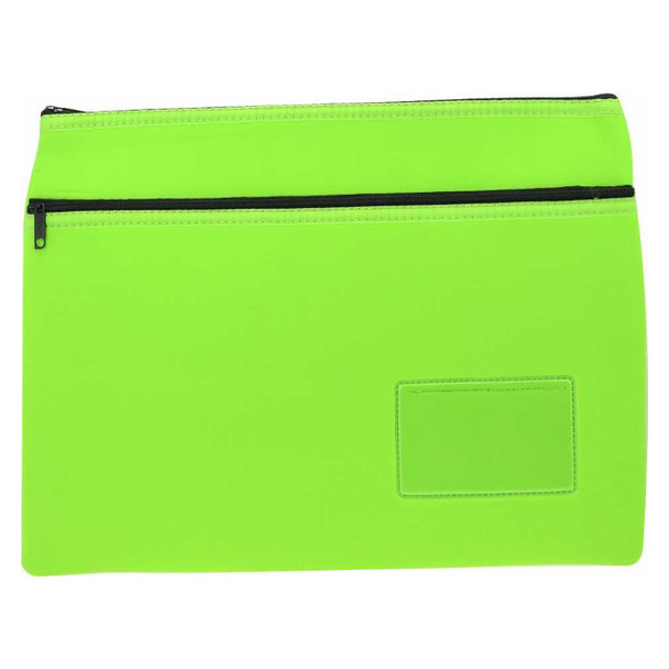 Osmer Neoprene Pencil Case 2 Zip with Name Card Insert 35.5cm x 26cm Lime Green Pack of 6 | Mega Office Supplies