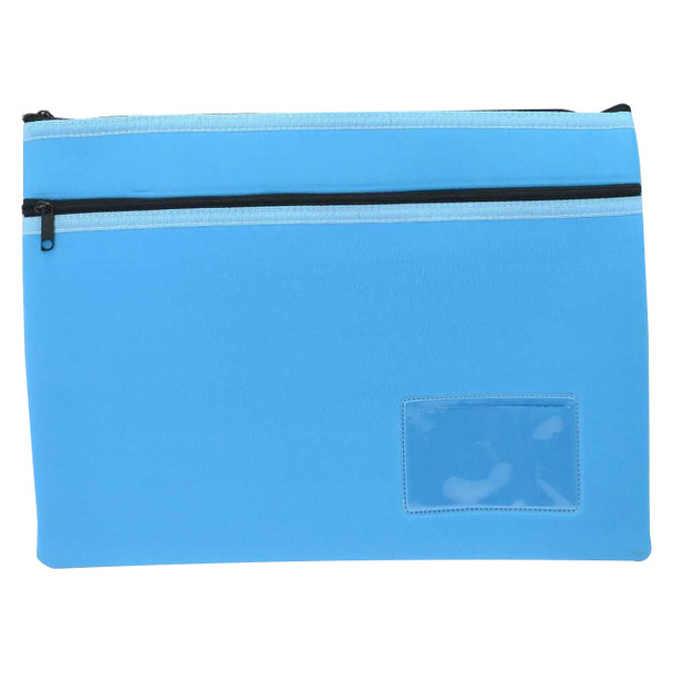 Osmer Neoprene Pencil Case 2 Zip with Name Card Insert 35.5cm x 26cm Light Blue Pack of 6 | Mega Office Supplies