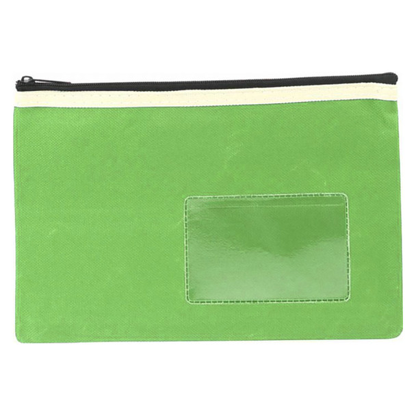 Osmer Polyester Pencil Case 1 Zip with Name Card Insert 23cm x 15.5cm Green Pack of 6 | Mega Office Supplies