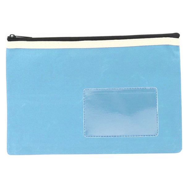 Osmer Polyester Pencil Case 1 Zip with Name Card Insert 23cm x 15.5cm Light Blue Pack of 6 | Mega Office Supplies