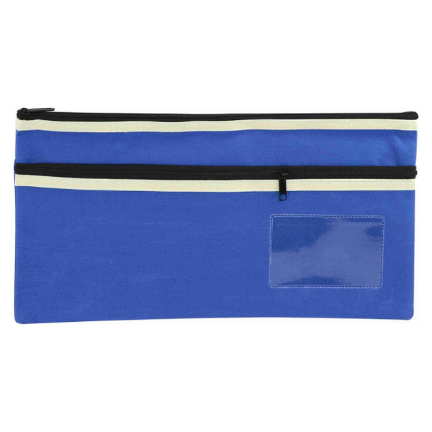 Osmer Polyester Pencil Case 2 Zip with Name Card Insert 35cm x 18cm Blue Pack of 6 | Mega Office Supplies