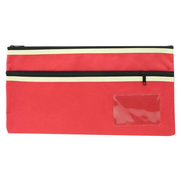 Osmer Polyester Pencil Case 2 Zip with Name Card Insert 35cm x 18cm Red Pack of 6 | Mega Office Supplies