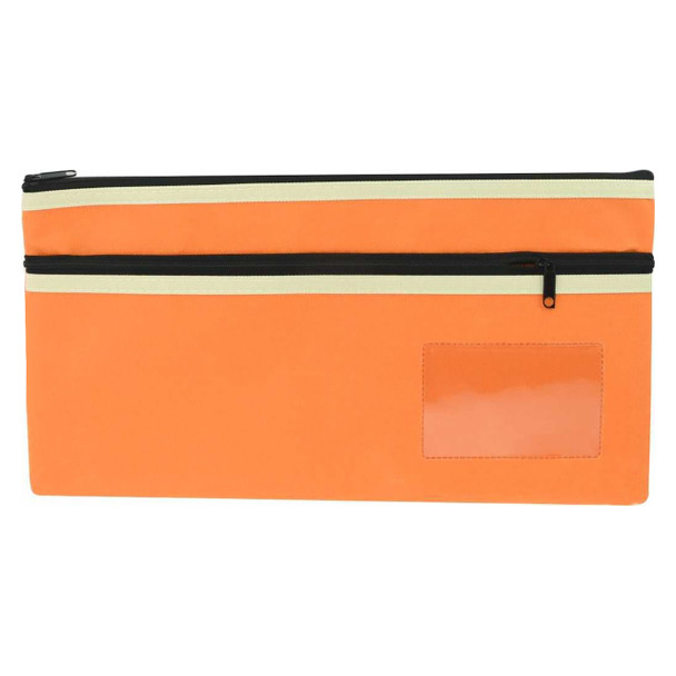 Osmer Polyester Pencil Case 2 Zip with Name Card Insert 35cm x 18cm Orange Pack of 6 | Mega Office Supplies