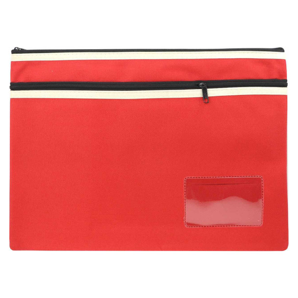 Osmer Polyester Pencil Case 2 Zip with Name Card Insert 35cm x 26cm Red Pack of 6 | Mega Office Supplies