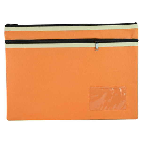 Osmer Polyester Pencil Case 2 Zip with Name Card Insert 35cm x 26cm Orange Pack of 6 | Mega Office Supplies