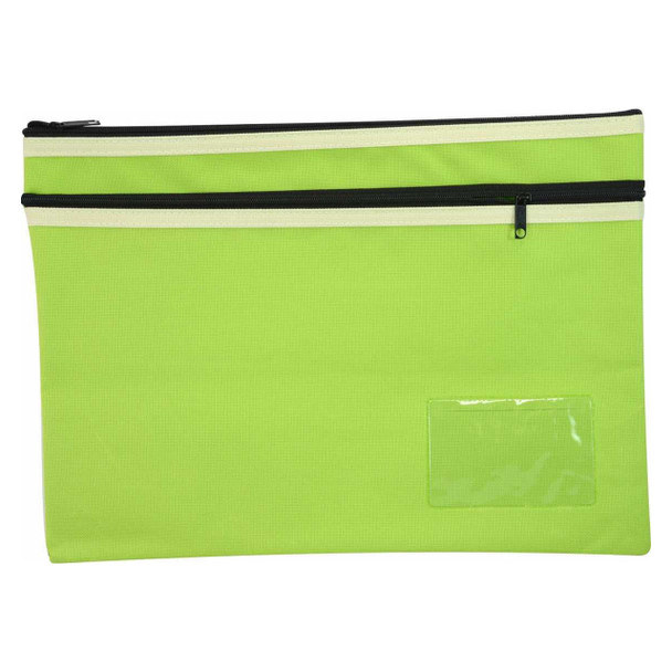 Osmer Polyester Pencil Case 2 Zip with Name Card Insert 35cm x 26cm Green Pack of 6 | Mega Office Supplies