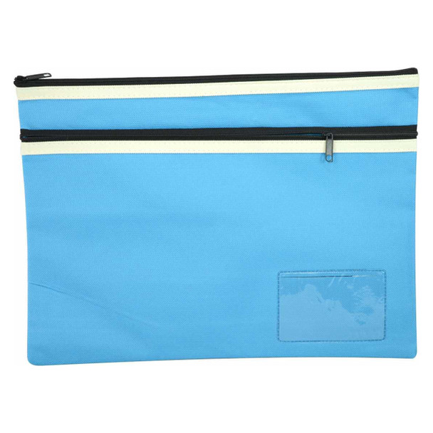 Osmer Polyester Pencil Case 2 Zip with Name Card Insert 35cm x 26cm Light Blue Pack of 6 | Mega Office Supplies