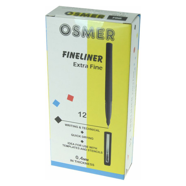 Osmer Fineliner Pen 0.4mm Black Box of 12