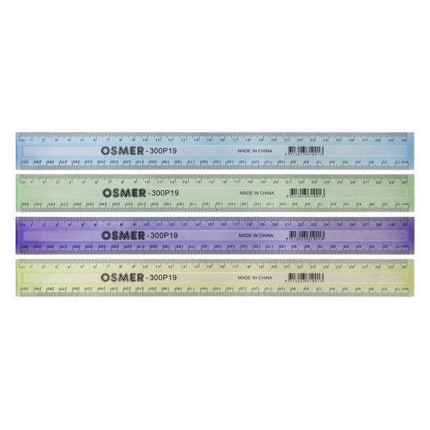 Osmer Ruler 30cm Plastic Economy Tinted Assorted Pack of 24