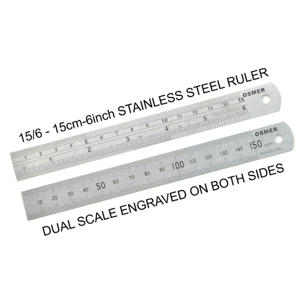 Osmer Ruler 15cm Dual Scale Stainless Steel Pack of 12