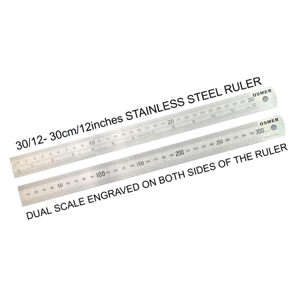 Osmer Ruler 30cm Dual Scale Stainless Steel Pack of 12
