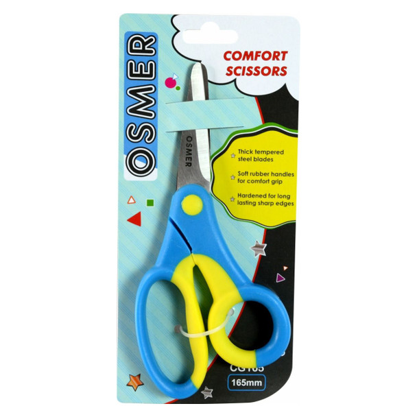 Osmer Comfort Grip Scissors 165mm Offset Handle Hangsell Pack of 12 | Mega Office Supplies