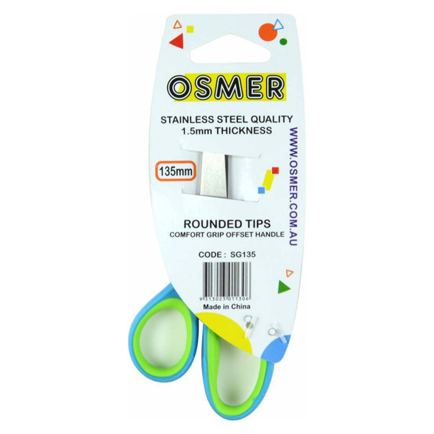 Osmer Scissors Soft Grip 135mm Green and Blue Offset Handle Hangsell Pack of 12