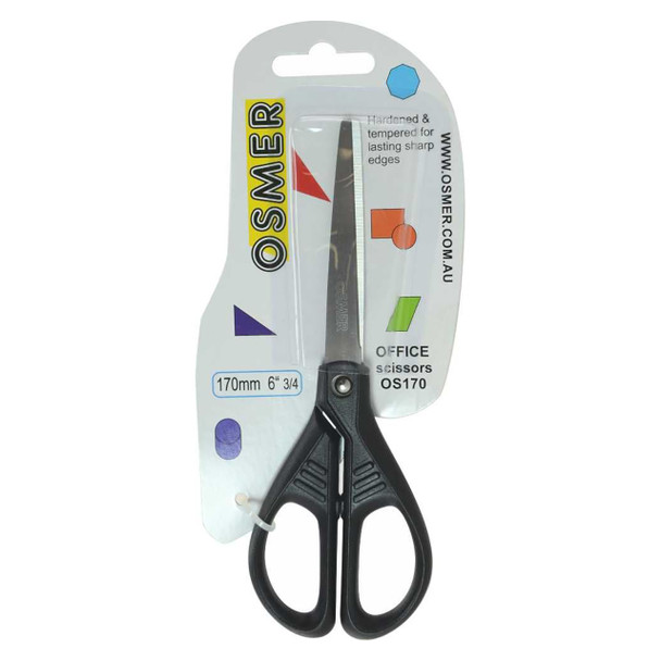 Osmer Office Scissors 170mm Black Handle Hangsell Pack of 12