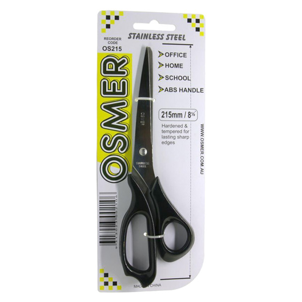 Osmer All Purpose Scissors 215mm Black Handle Hangsell Pack of 12