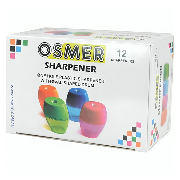 Osmer Sharpener 1 Hole Oval Barrel Tinted Assorted Box of 12