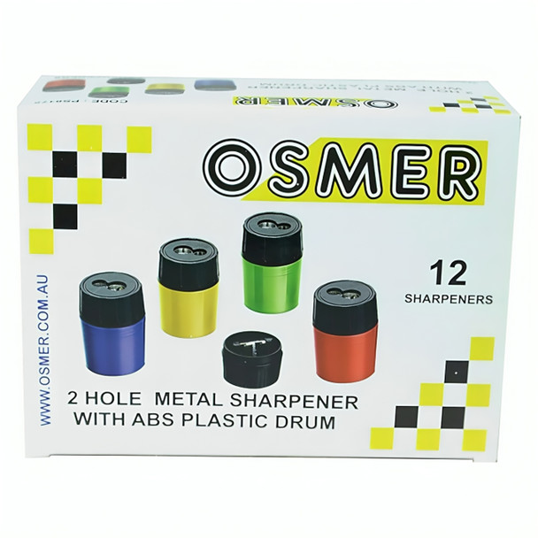 Osmer 2 Hole ABS Drum Sharpener Solid Assorted Box of 12 | Mega Office Supplies