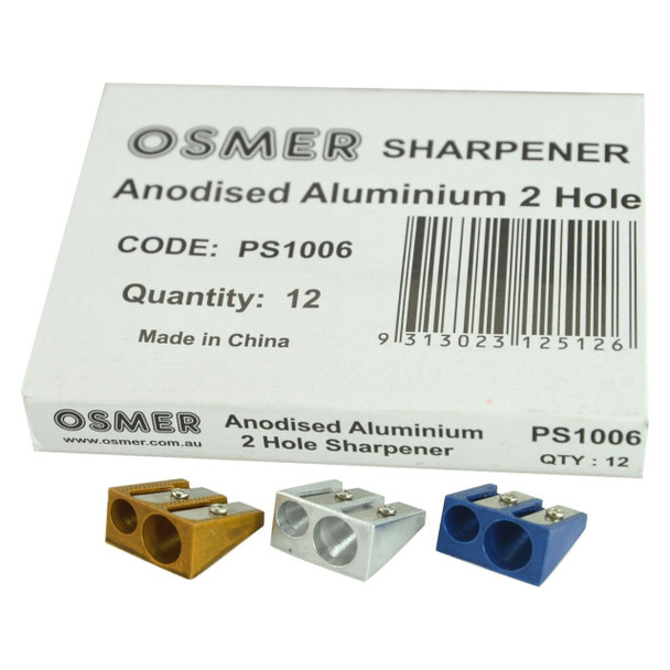 Osmer 2 Hole Aluminium Metal Sharpener Assorted Box of 12 | Mega Office Supplies